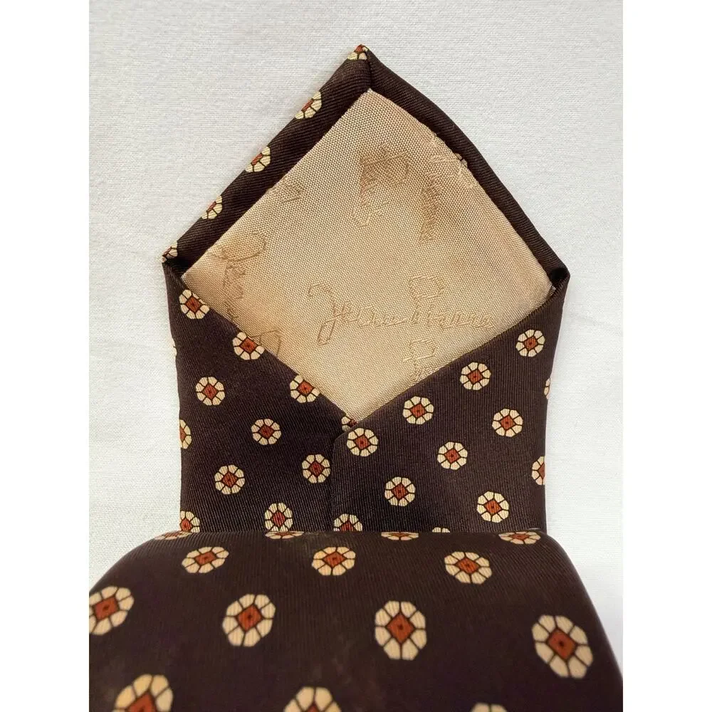 Vintage Jean Pierre Paris 100% Silk Tie Brown Medallion Italy 80s 90s 3